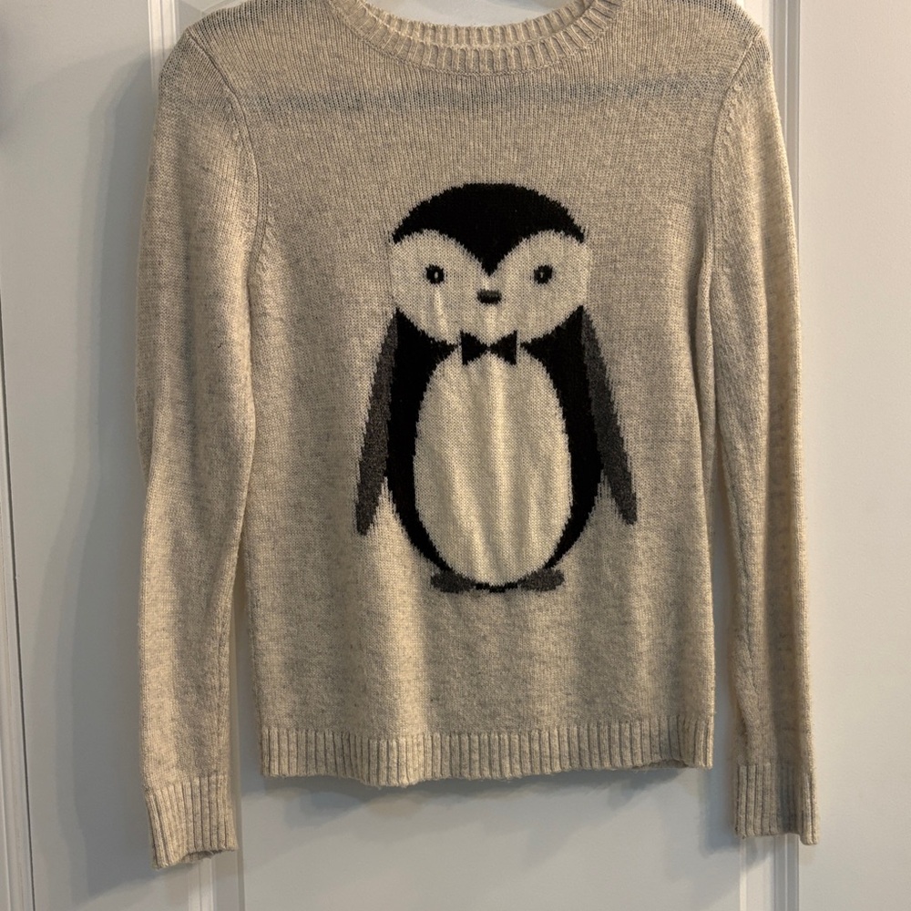 Forever 21 Penguin Graphic Sweater - Beige and Black